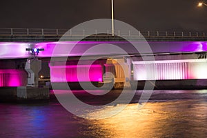 Night highlighted bridge.