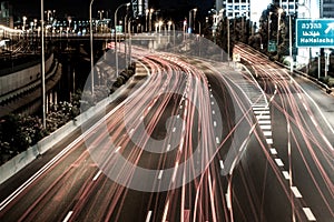 Night highway in the city of Tel Aviv intersection Hahalacha