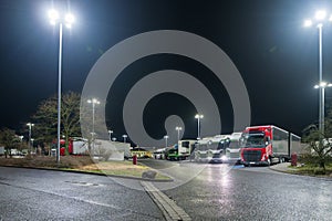 At night in a highway parking lot