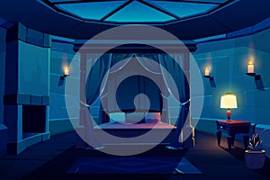 Night hotel bedroom cartoon vector interior