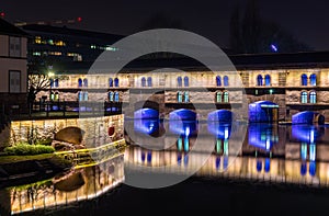 Night illumination of Barrage Vauban in Strasbourg, France