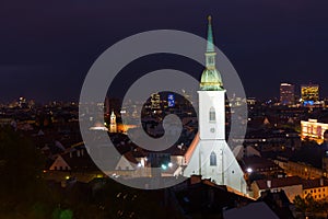 Night illumination of Bratislava with St. Martin Cathedral