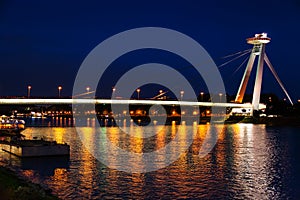 Night illumination of Danube river from SNP Bridge