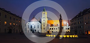 Night illumination of Main Square in center of Bratislava