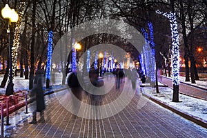 Night illumination of Moscow boulevard