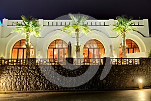 Night illumination of restaurant at luxury hotel