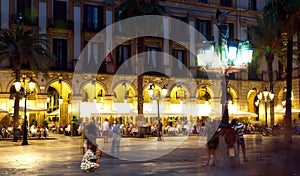 Night illumination of Royal square in Barcelona