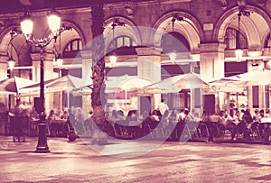 Night illumination of Royal square in Barcelona