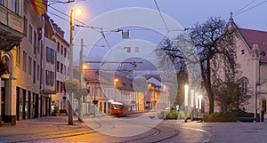 Night illumination of streets in center of Bratislava