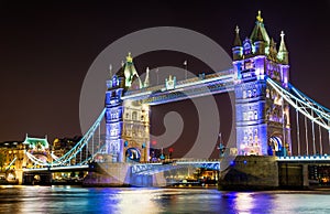 Night illumination of Tower Bridge in London