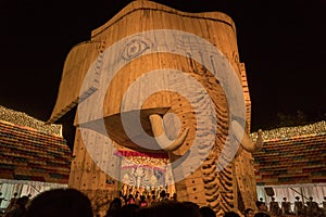 Exterior of decorated Durga Puja pandal, at Kolkata, West Bengal, India.