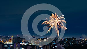 Night images with New Year`s RÃ©veillon fireworks exploding in the sky. Event held for the 2022 arrival in NiterÃ³i, Rio de