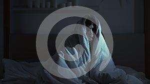 night insomnia trouble sleeping sad man in blanket