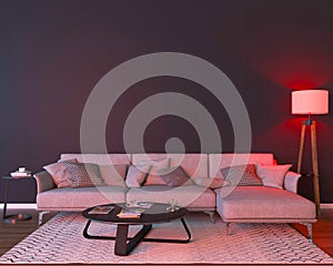 Night interior with red colored lights