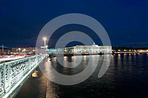 Night kind on quay of Neva and Academy of arts