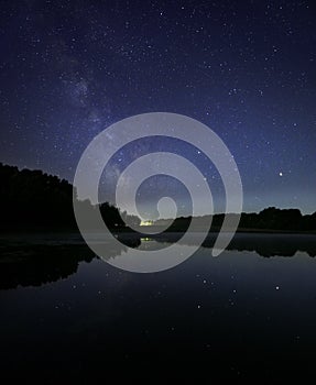 Night lake under Milky Way stars