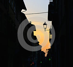 Night lamp on the street in italy.
