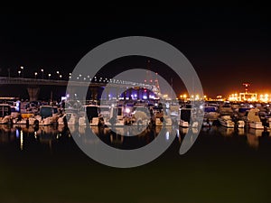 Night landscape of the bridge La ConstituciÃ³n, called La Pepa, in Cadiz, Andalusia.