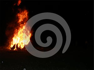 Night landscape with burning tires.