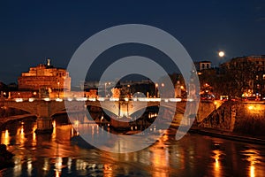 Night landscape with Castel Sant`Angelo in Rome - Italy