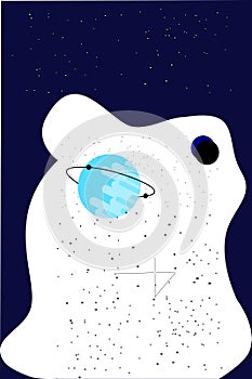 Night landscape illustration in flat style with design crescent moon and stars in the galaxy night view abstract shape. Beautiful