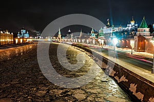 Night landscape with the image of frozen Moscow river