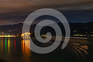 Night landscape of Lake Maggiore with Isola Bella, Piemonte, italy