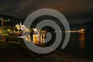 Night landscape of Lake Maggiore with Isola Bella, Piemonte, italy