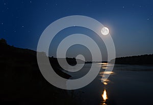 Night landscape with moon