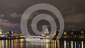 Night landscape Moscow river embankment near the Kremlin