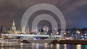 Night landscape Moscow river embankment near the Kremlin