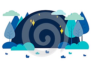 Night landscape, park or forest. In minimalist style Cartoon flat raster