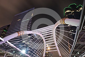 Night landscape of public sky walk in bankok