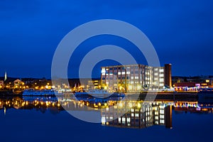 The night landscape on the river in Hamelin,Germany