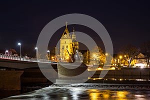 The night landscape on the river in Hamelin,Germany