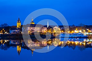 The night landscape on the river in Hamelin,Germany