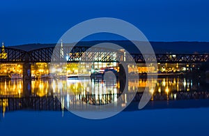 The night landscape on the river in Hamelin,Germany