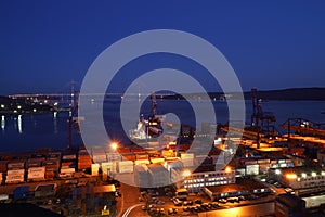 Night landscape with a view of the seaport