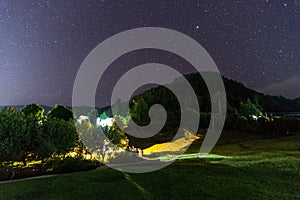 night landscape, Village under billions stars in himalayas