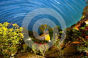 Night landscape with visible star trails