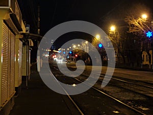 Night landscpe with tram railway. photo