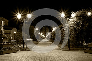 Night lane with street lamps