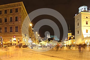 Night life in Castle Square. Warsaw. Poland