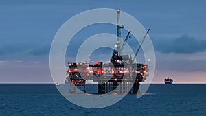 Night life on the offshore oil drilling rig in the waters of the Pacific Ocean