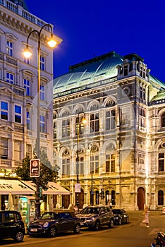 Night Life Scene In Downtown Area Of Vienna City