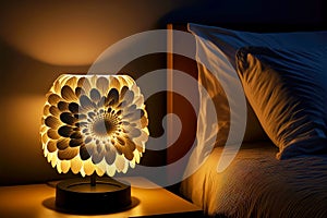 night light flower bedside lamp on table in bedroom