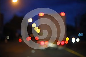 night light of truck car on the city street, abstract blur bokeh background