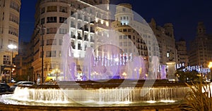 Night light valencia old town fountain 4k spain