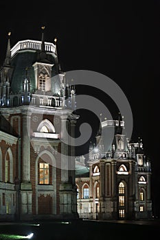 Night lighting castle of museum reserve Tsaritsyno