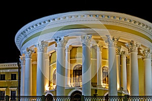 Night lighting columns of the October Palace